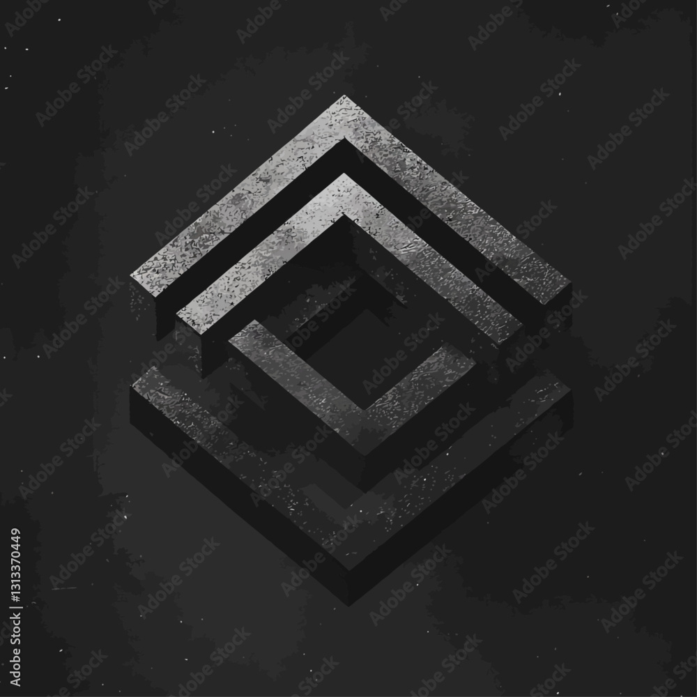 Poster abstract concrete square structure in isometric view on black background