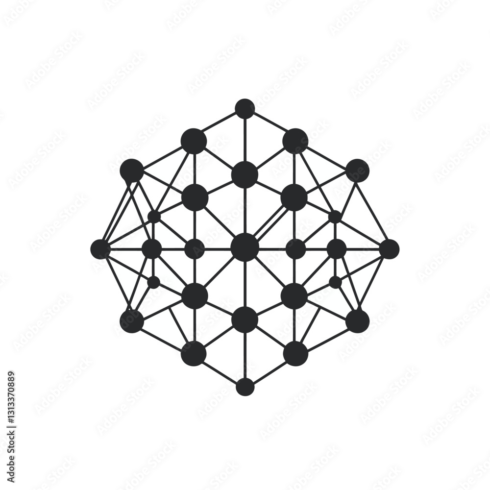 Poster geometric network: black nodes connected by lines on white background