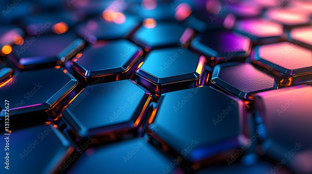 Poster abstract image depicting hexagonal tiles with vivid colors
