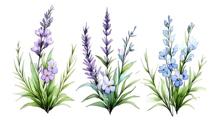 Watercolor Painting of Lavender Forget Me Nots and Wildflowers Botanical Floral Illustration