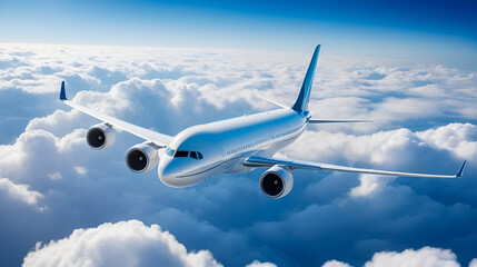 Fototapeta premium Commercial airplane jetliner flying above dramatic clouds.