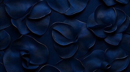 Close up photograph of blue floral petals on a dark background