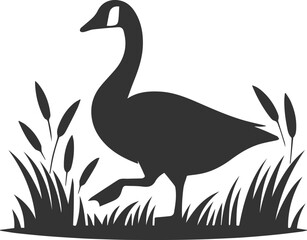 silhouette of a goose walking through tall grass animal vector