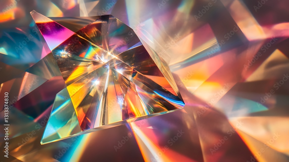Poster light refracting through a triangular prism demonstrating spectral color separation
