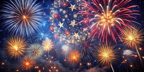Naklejka premium Starry Night Fireworks Celebration: Low Light Patriotic Display