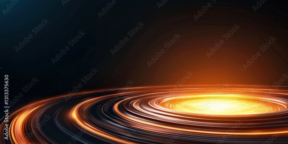 Poster a glowing central sphere is surrounded by swirling rings of light on a dark background, creating a d
