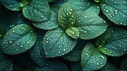 Fototapeta premium Dark Green Leaves with Water Droplets