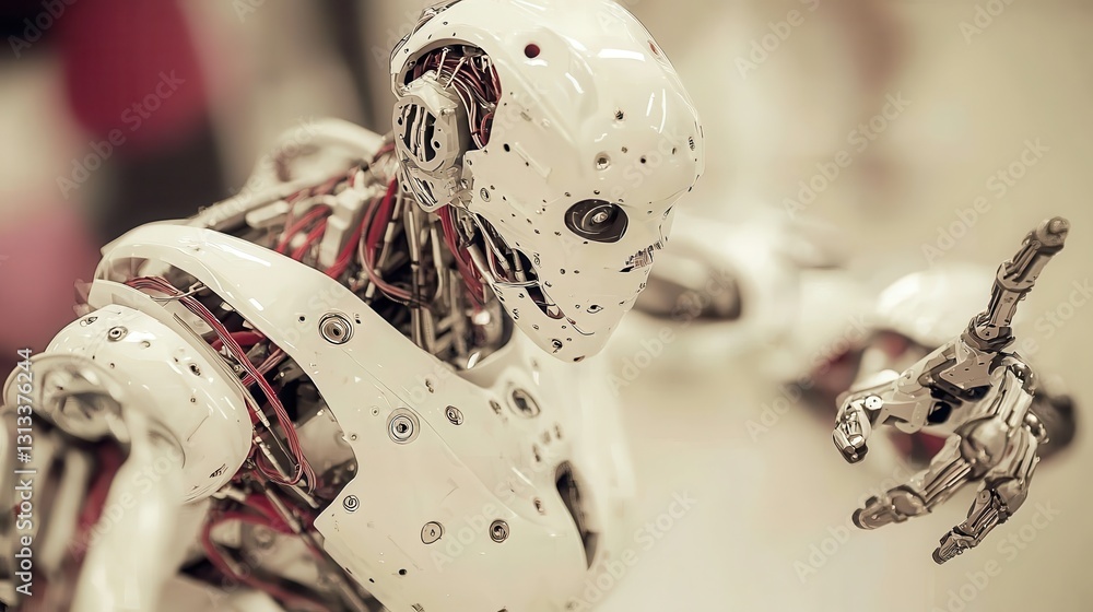 Poster futuristic robot with intricate details and mechanisms displayed