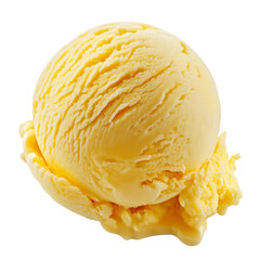 A creamy, vibrant yellow scoop of mango ice cream with a smooth texture, exuding tropical freshness isolated on transparent background