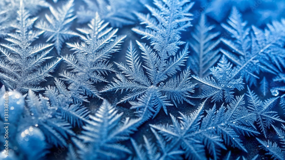 Poster stunning frost patterns: repeating ice crystal design on frozen surface