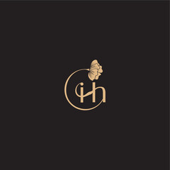 modern circle floral monogram wedding concept letter initial line logo IH