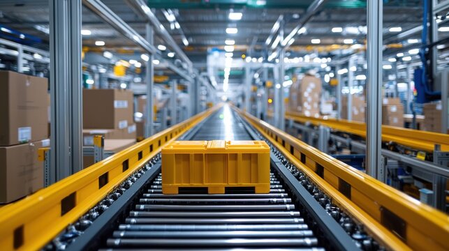 Modern Automated Warehouse Systems with Conveyor Belt in Operation