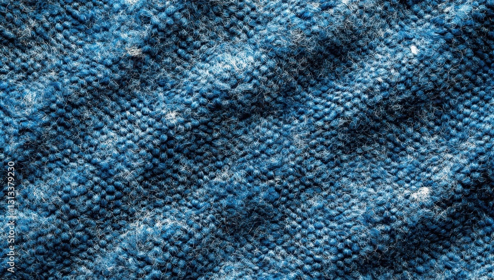 Poster close-up view of textured blue fabric with intricate weave patterns and soft fibers ideal for fashio