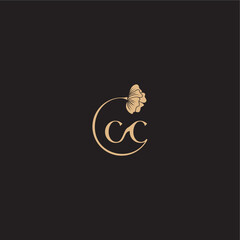 monogram wedding concept initial line logo CC modern circle floral letter