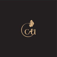 monogram wedding concept initial line logo CU modern circle floral letter