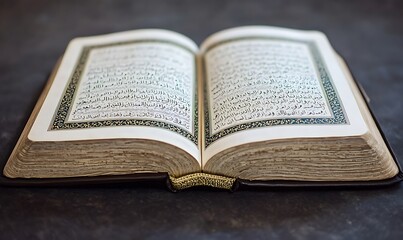 Fototapeta premium Open Antique Book With Ornamental Design On Dark Background