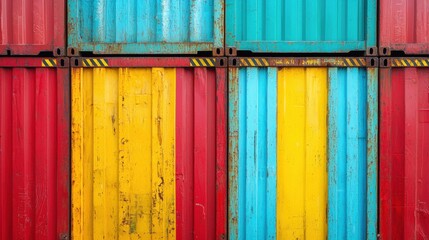 Colorful Shipping Containers Stacked in an Industrial Background
