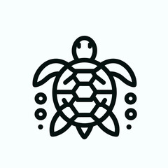 Black and white icon in minimal style. Peaceful Sea Turtle Swimming with Bubbles.