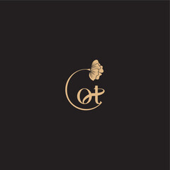monogram wedding concept initial line logo OT modern circle floral letter