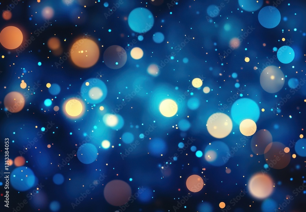 Poster colorful bokeh background with soft blue and orange lights over dark blue backdrop for creative proj
