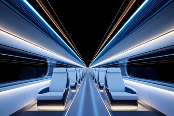 Fototapeta premium Modern train interior with sleek seating and illuminated design elements