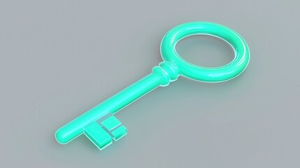 Bright Teal Key on Simple Gray Background for Digital Artwork
