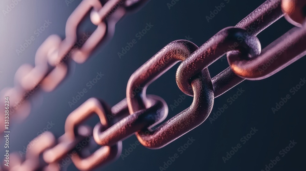 Poster a close-up view of a rusted metal chain, highlighting the texture and interlinked segments against a