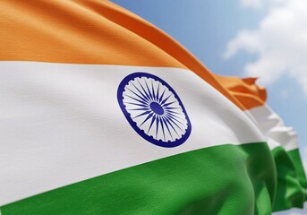 waving flag of india, India national fabric flag. Symbol of international asian world country, textile background