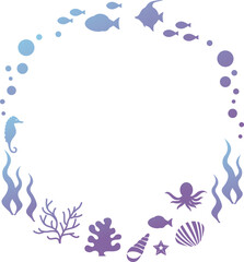 フレーム　夏　海　シルエット　魚　海藻　デザイン　テンプレート　壁紙　背景　イラスト 　素材