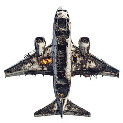 Burned Out Airplane Skeleton Isolated on Transparent Background