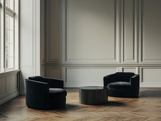 3D render of modern classic living room interior design.