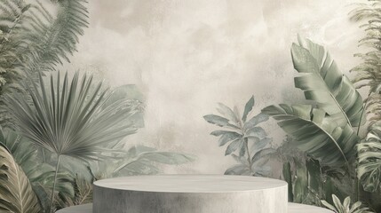 Modern Podium Display with Tropical Plants