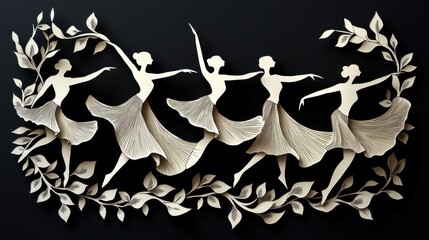 Artistic Representation of Dancers Crafted from Paper in Creative Display
