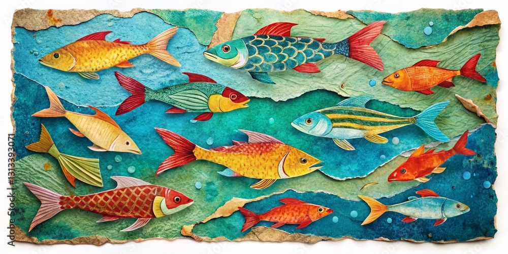 Poster torn paper fish art pattern background texture - abstract aquatic design