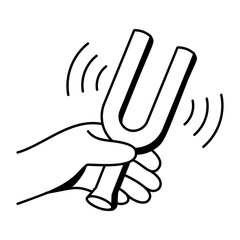 A doodle style icon depicting hand holding tuning fork


