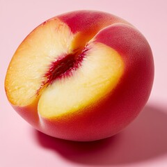 Halved Peach on Pink Background A Close up of Juicy Yellow and Red Fruit