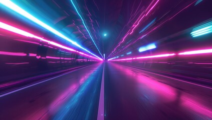 Cyber, digital, speed of light road speed concept. fast neon background, 3d render, abstract geometric, colorful light, Glowing Circle, Urban Glow