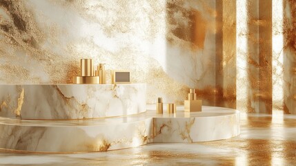 Luxurious gold marble cosmetic display podiums