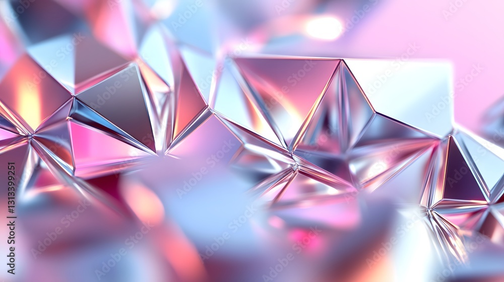 Poster abstract rendering of crystalline multifaceted shapes with vibrant color gradients