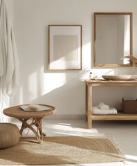 Sunny, Minimalist Bathroom with Woven Decor