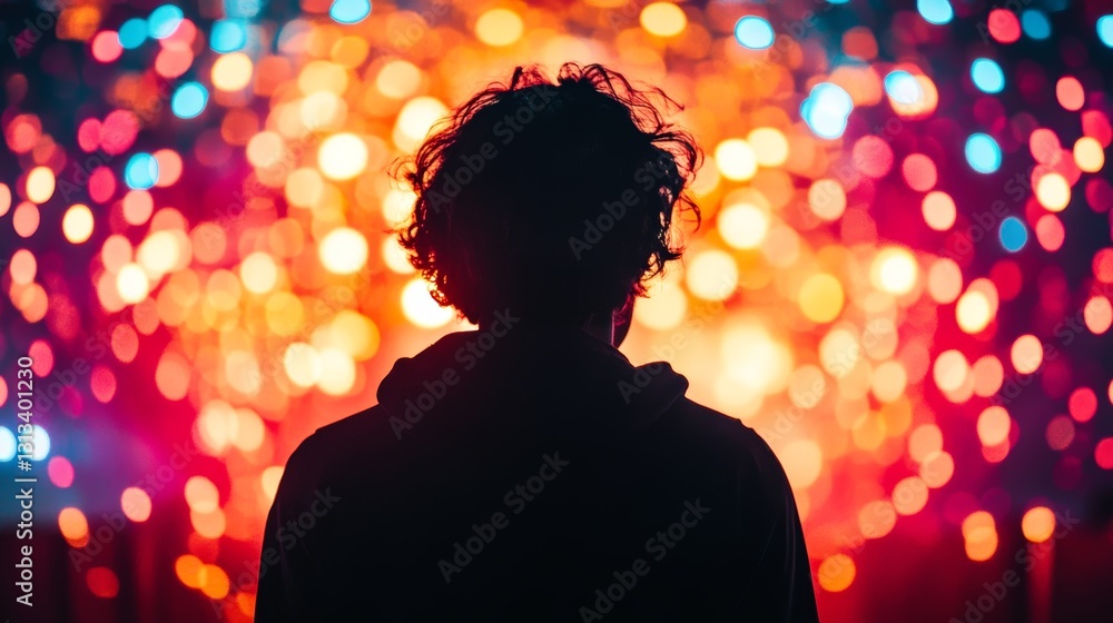 Poster a man is standing in front of a colorful background with a blurry background