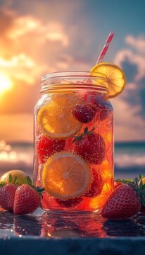 strawberry lemonade in an artisan glass mason jar