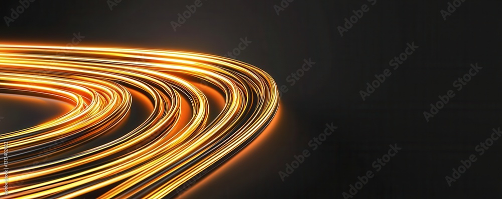Poster a dynamic swirl of golden light trails against a dark background, creating a sense of motion and ene