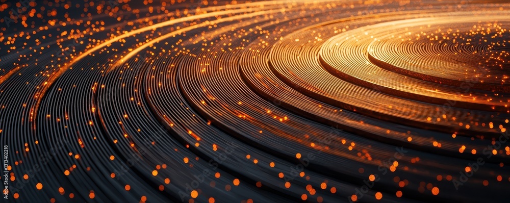 Aufkleber a mesmerizing pattern of golden waves and glowing particles creates a dynamic, textured visual, evok