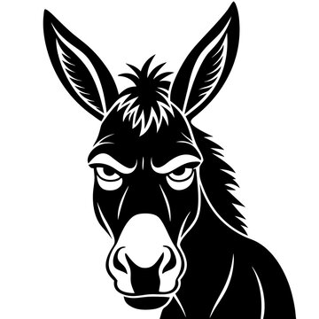 A grumpy donkey frowning silhouette vector illustration