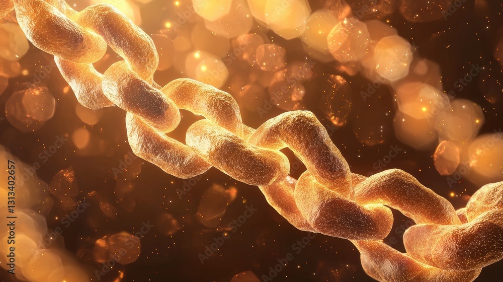 Poster A close-up of a shiny chain link, surrounded by a warm, glowing background that creates an elegant and captivating visual effect.