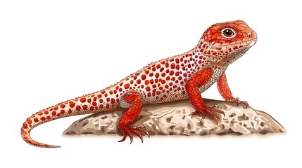 Obraz premium Red Speckled Lizard on Rock Detailed Wildlife Illustration