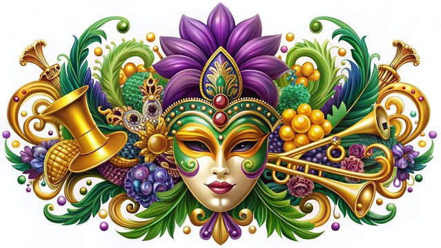 Vibrant Mardi Gras Organic Illustrations: Intricate Shapes & Festive Colors