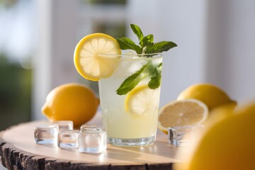 Fototapeta premium Refreshing Iced Lemon-Mint Drink with Fresh Lemons 