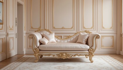 Elegant Gold and Beige Chaise Lounge in a Luxurious Room Interior Design